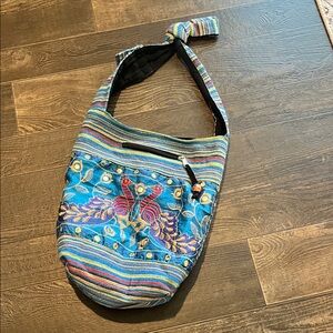 Tribe Azure Boho Embroidered Crossbody Bag in Multicolor Peacock